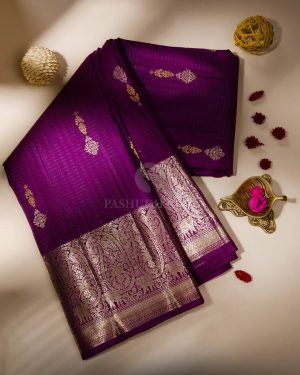 Purple big  border saree